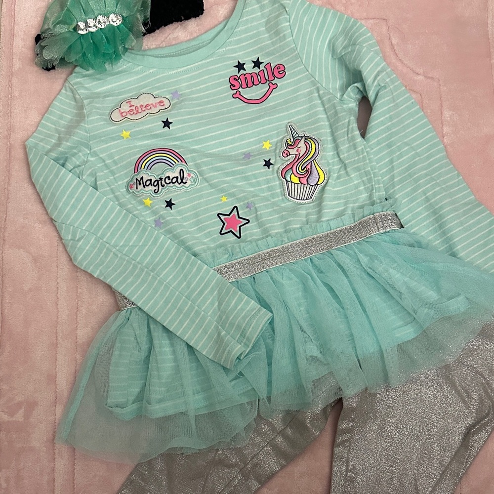 Kids Enchanted Unicorn Dance Set - Mint and Silver